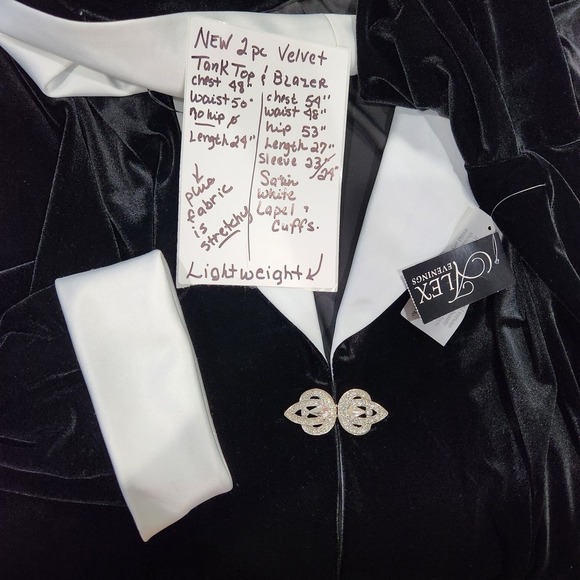 Alex Evenings Dresses & Skirts - 2X Black Velvet TWIN SET Blazer White Satin Lapel Cuff Clasp Formal Mother NEW